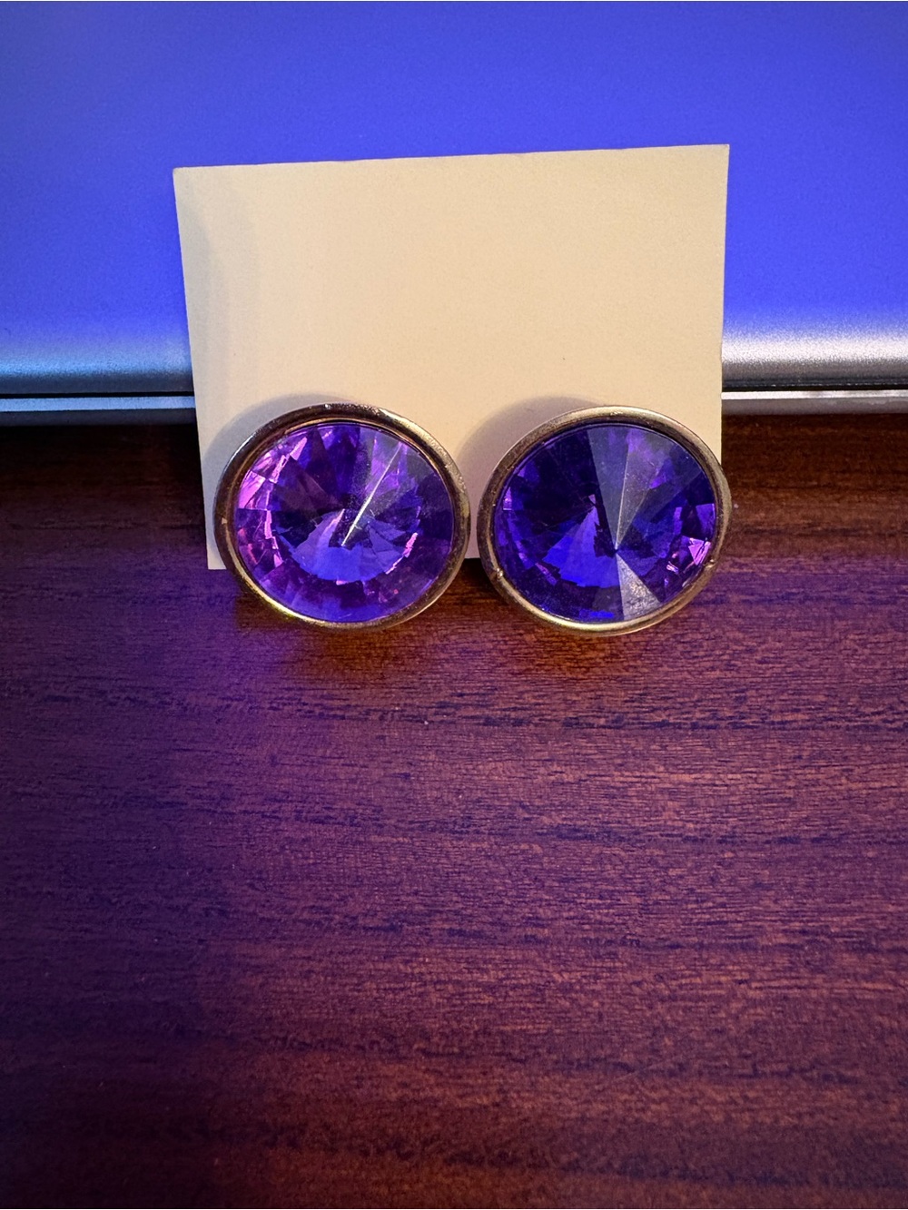 Vintage Purple Faceted Crystal Stud Earrings - Women Jewelry